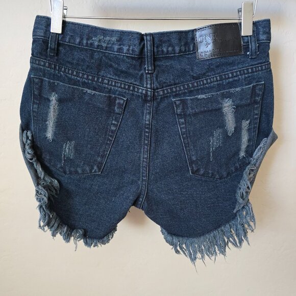 One Teaspoon Distressed Cut Off Fox Black Bandits Denim Jean Shorts - Picture 7 of 14